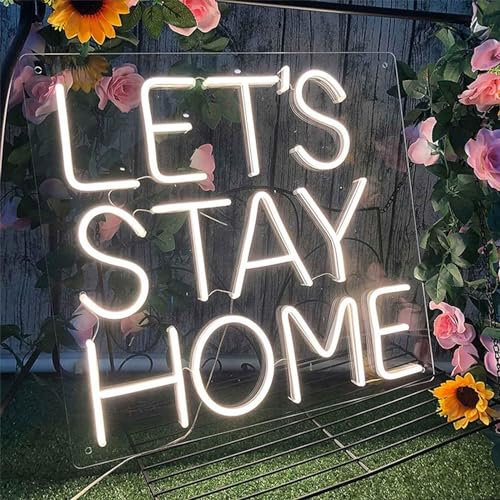 HTDVIG Let's Stay Home Insegna al Neon Luce Modellante a LED Lettere Luminose Cartello Pannello Acrilico Luce Decorativa al Neon, 50X45 cm