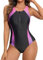 Charmo Damen Badeanzug Bauchweg Sport Schwimmanzug Einteiler Vorne Reißverschluss Bademode mit Cups Swimsuits for Women