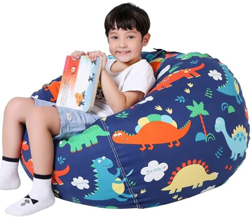 Bag Toy Storage, Bean Bag Seat Cushion, Soft, Toy Storage Bag, Plush Bean Bag Cushion, Comfortable, Durable, Toy Storage Bag for Reading and Storing Toys (Cartoon Dinosaur, 24in)