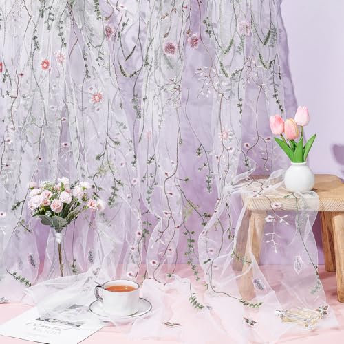 NBEADS 3 Yard Floral Bestickter Spitzen-Stoff, 160cm Polyester Mesh Bestickt Spitze Trim Stickerei Tüll-Stoff für Party Kleid Rock Kleidung DIY Nähen Verschönerungen Handwerk, Weiß