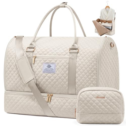 LOVEVOOK Kleidertasche, Handgepäck, wandelbar, Reisetasche mit Schuhfach, Wochenendtasche für Damen, Beige, M