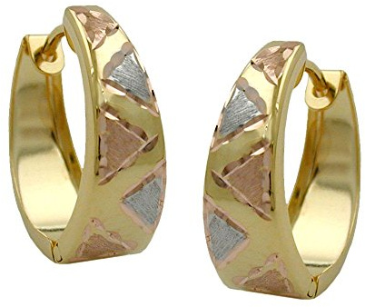 Creolen Ohrringe 14x5mm Zickzack Muster Dreieck 375 Gold tricolor Ohrschmuck