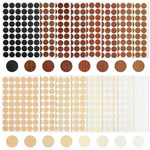 Cache Vis Autocollants pour Meubles,16 Feuilles 864 Pièces Autocollants pour Trous de Vis Capuchons Autocollants PVC Cache Trou pour Meubles en Bois, Armoire