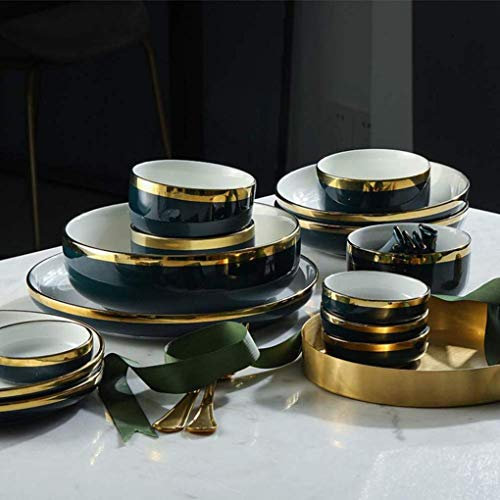 MYUYEE Vajilla Elegante de cerámica Juego de vajilla de cerámica Verde Oscuro Juego de vajilla de Porcelana para familias Restaurantes y cafés 48 Piezas，