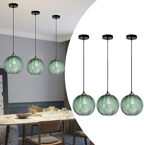 Lámpara colgante de cristal verde industrial moderna para isla de cocina y comedor (juego de 3)