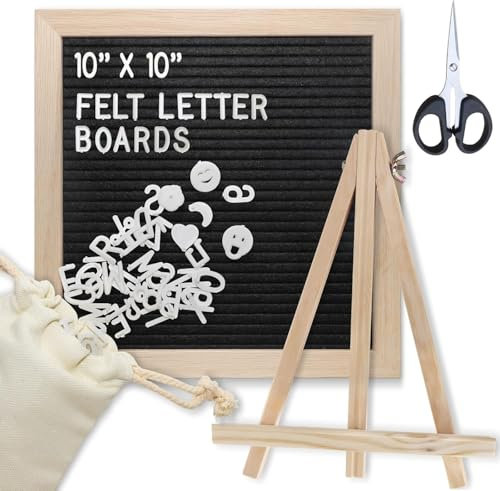 Lavagna in feltro con cornice in legno rustico, lettere, custodia e forbici, set di lettere, tabellone messaggi, targhetta per lettere, contenuto modificabile