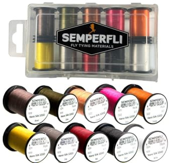 Semperfli Nano Silk GSP - Filo per la costruzione di mosche, 10 bobine di raccolta, 100D 6/0
