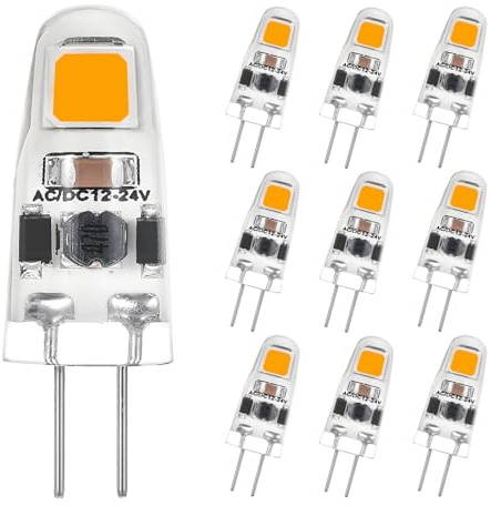 G4 LED Dimmbar Lampen Warmweiß 3000K Leuchtmittel,1.2W 125LM,10er Pack | AC/DC 12-24V,Ersetzt für 12W-15W Halogenlampen,Energie Sparen Mini Glühbirnen,Kein Flackern