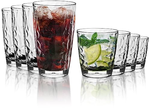 AstraLoom Vielseitiges 300 ml/470ml Campingglas-Set aus bruchsicherem Kunststoff, spülmaschinenfest, stapelbar, für Wasser, Saft und Wein, ideal für Familienessen, Partys und Picknicks (transparent)
