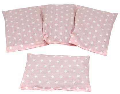 STERNE Kirschkernkissen 2 er Set 3 Kammer + kleines 36 x 18 cm Kirschkernkissen Körnerkissen Wärmekissen XXL Dinkel Weizen Kältekissen Mikrowelle + Backofen (Rosa Sterne, Dinkel)