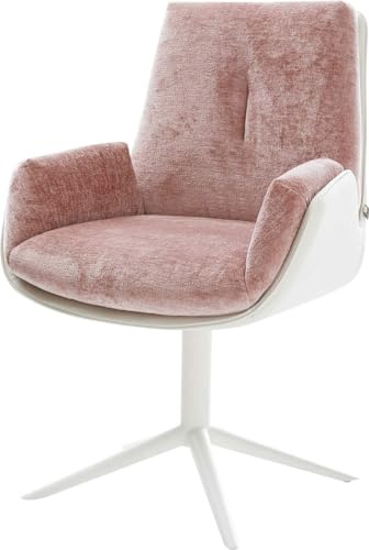 Esszimmerstuhl Clea-Flex Fußkreuz Weiß Materialmix Echtleder Weiß-Rosé | 360° drehbar Wippfunktion