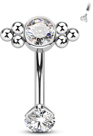 Agrewd Rook Piercing Schmuck G23 Massives Titan Augenbrauen Piercing Schmuck 16G Silber/Gold Tragus Ohrringe 6/8mm Klar CZ Knorpel Ohrringe Augenbrauen Bars für Damen Herren, Titan