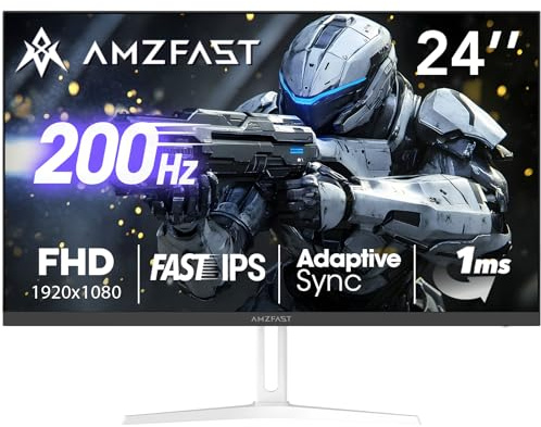Amzfast Monitor da gioco da 24 pollici 200Hz FHD 1080p Fast IPS Monitor per computer, 110% sRGB 1ms HDR Supporto sincronizzazione adattiva, Eye Care VESA Mount HDMI 2.0 | Display Port 1.4 Monitor