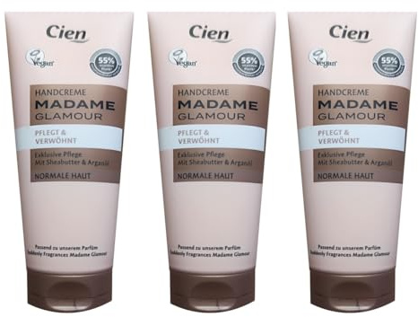 CIEN Handcreme MADAME Glamour Pflegt u. Verwöhnt, Exclusive Pflege mit Sheabutter & Arganöl, für normale Haut, (3x100 ml)