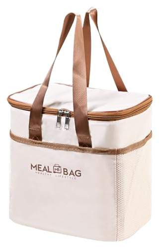 Ziyonix Borsa Termica Porta Pranzo 8.5L Borsa Frigo Pranzo Riutilizzabile per Donna e Uomo, Lunch Bag Impermeabile per Viaggi, Ufficio e Studenti, Borsa Pranzo per Campeggio, Picnic 24×23×16cm (Beige)
