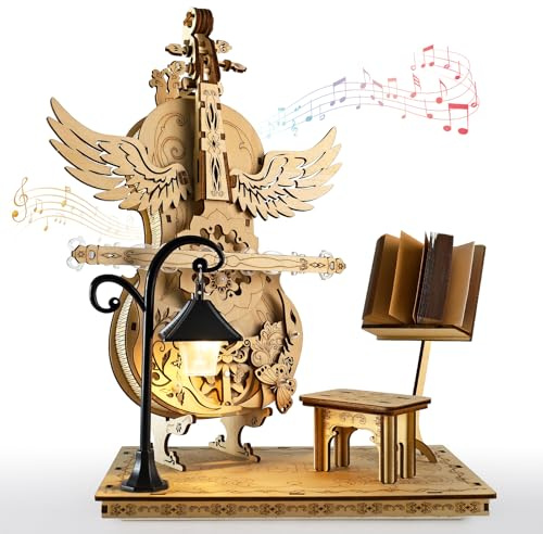 3D Holz Puzzle, Holzpuzzle Erwachsene 3D Cello Mechanische Spieluhr, Geburtstag Valentinstag Weihnachten Geschenk (Naturholz-Finish)