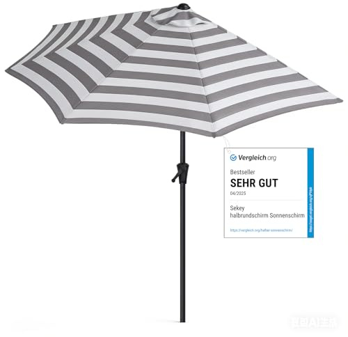 Sekey Halbrundschirm 270 cm mit Kurbel | UV 50+ Balkonschirm für Terrasse & Garten – Sonnenschirm Windfest, 100% Polyester, Inkl. Klettband
