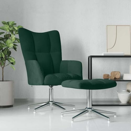 Yunovire Relaxsessel mit Hocker, Dunkelgrün Samt, 360° drehbar, Modernes Design, Bequemer Lounge Sessel für Wohnzimmer, Schlafzimmer, Erwachsene