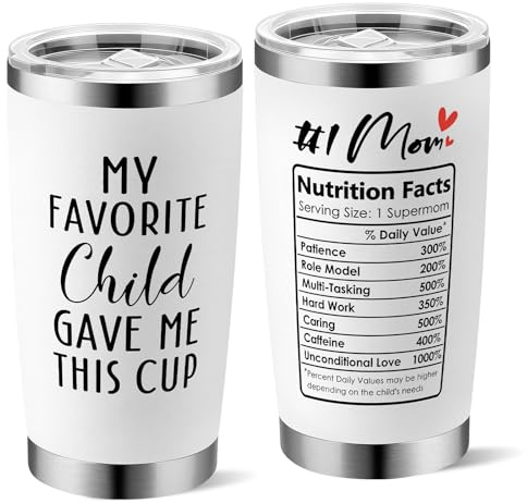 Yuecda Gifts for Mom Tumbler for Women - Mothers Day Mom Gifts for Mother from Daughter Son, Funny Moms Mother’s Day Birthday Gift Ideas, My Favorite Child Gave Me This Cup Tumbler, 20 oz