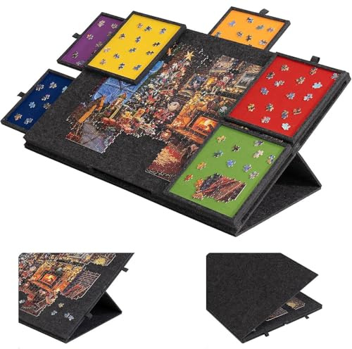 Stoolzfaid Kippbares Puzzlebrett mit 2-in-1-Ständer und Abdeckung,Kippbarer Puzzletisch mit 6 Schubladen,Leichte Filz-Puzzle-Plattform,Einfach Verstaubau,rutschfeste,für Puzzle mit bis zu 2000 Teilen