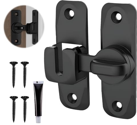 Verrou Porte Culissante 90/180 Degres Sans Perage avec Vis Adhesif | montage sans trace, aluminium solide , angle ajustable double, chambre bain