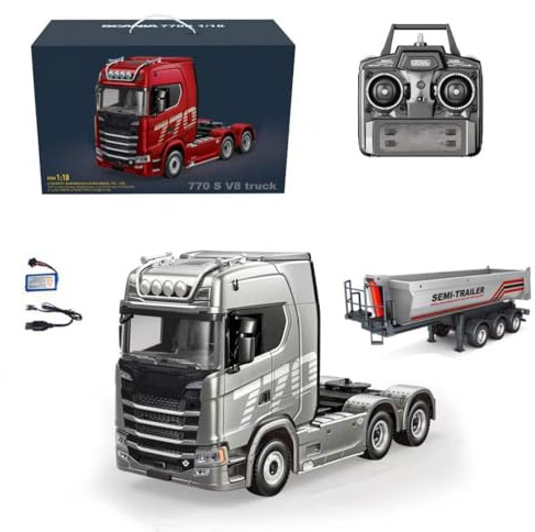 ENGINEMECH 770S RC Traktor LKW 1:18 Lastwagen Auto mit RC-Anhänger 19CH Licht Soundeffekte Fernbedienung Ferngesteuertes RC Truck für Geschenk Erwachsene 16+ (1501A)