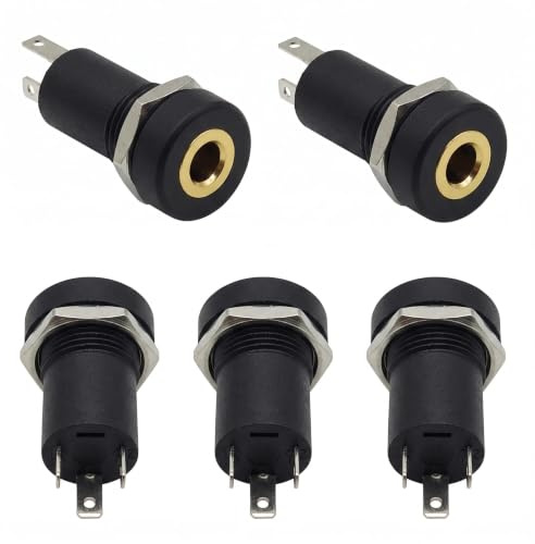 5 Prises Jack Femelle 3.5 mm Stéréo à Souder, Embase de Montage PJ-391A | Femelle 3.5 mm Stéréo PJ-391A à Souder, Embase encastrable avec écrou, Parfaite pour Vos Projets