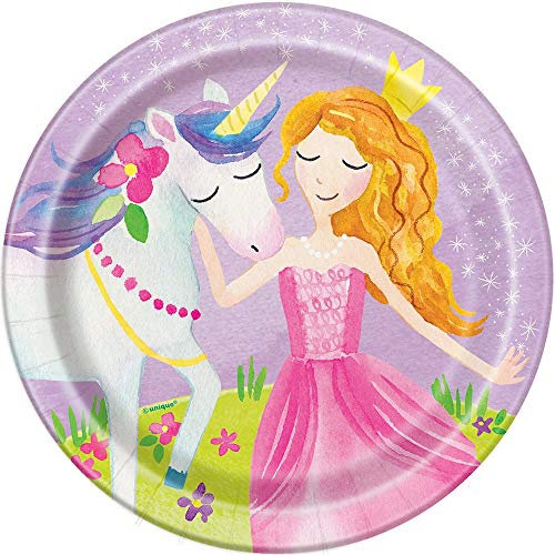 Unique Party 58374 Fairy Princess Round Dessert Plates | 7 | 8 Pcs, Multicolor, 18 cm