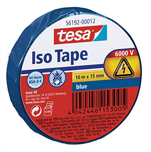Tesa 56192 ISO Tape - Isolierband, 10 m x 15 mm 3 Rollen blu