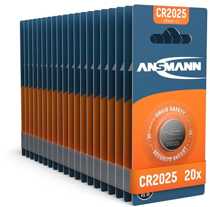 ANSMANN 20x CR2025 Batterie Lithium Knopfzelle 3V / Qualitativ hochwertige Knopfbatterien/Ideal für Autoschlüssel, TAN-Gerät, Taschenrechner, Kinderspielzeug, Fernbedienung, Uhren, etc.