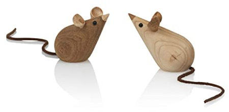 Lucie Kaas Skjode Holzfiguren Mäuse 2er Set 5,5cm, aus Esche und Kastanie gefertigt, SK03, Braun