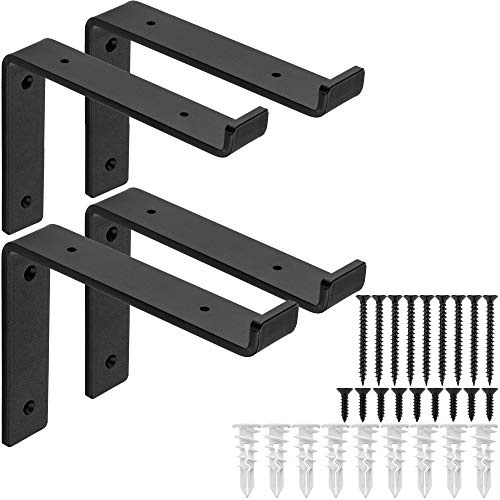 Claimed Corner Industriebodenträger - Heavy Duty Rustikale Bauernhof Eisen Wandregal Halter für Diy öffnen schwimmendes Regal - 4 Satz umfaßt Hardware 7.25 Matt-schwarz