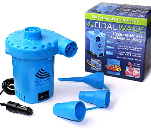 Tidal Wake Cyclone 12 Volt DC Power Air Pump for Inflatables, 12 Volt DC Inflates and Deflates, Super Fast on Towels, Pool and Water Toys, Airbeds, Rafts, Air Mattresses and More (Blue)