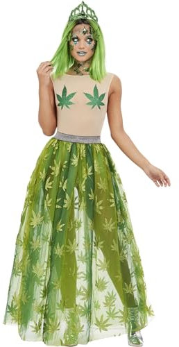 Smiffys Kannabis Königin Kostüm, Grün, Transparenter Body, Rock und Tiara