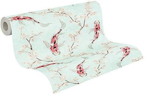 A.S. Création Vliestapete Asian Fusion Tapete mit Kois 10,05 m x 0,53 m blau creme rosa Made in Germany 374621 37462-1