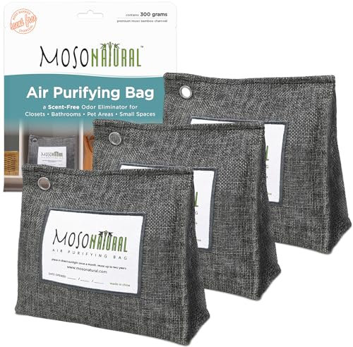 Moso Natural Air Purifying Bag 300g (3 Pack). A Scent Free Odour Eliminator for Closets, Bathrooms, Laundry and Pet Areas. Premium Moso Bamboo Charcoal