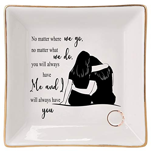 HOME SMILE Ceramic Ring Dish Jewelry Tray for Mom Sister Friends, 3.9 x 3.9 x 0.6, Ceramic