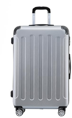 BEIBYE- Hartschalenkoffer Koffer Trolley Rollkoffer Reisekoffer Zahlenschloß 4 Zwilings-Rollen (Silver, Large-76cm)
