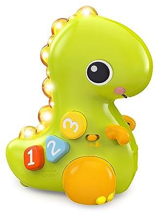 Bright Starts 12506 Go, Go, Dino Spielzeug mit Musik und Lichtern, Dinosaurier rollt und fördert die Bewegung, Mehrfarbig
