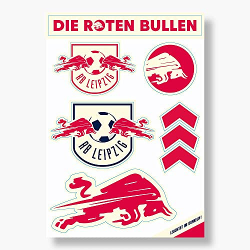 Rasenballsport Leipzig Leuchtsticker-Set 6tlg Aufkleberkarte Aufkleber nachtleuchtend Sticker RBL - Plus Lesezeichen Wir lieben Fußball