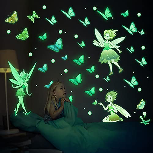 MESU Glow in The Dark Schmetterling Wandaufkleber Blumenfee leuchtende Aufkleber Heimdekoration für Mädchen Geschenk Kinderzimmer FairySet