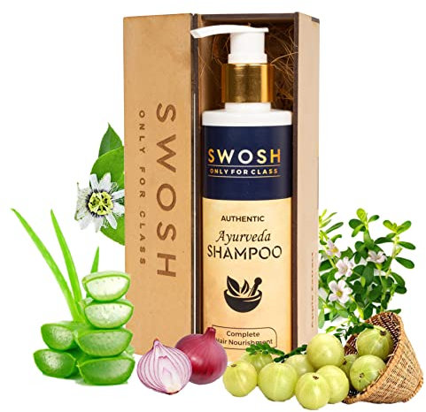 SWOSH Ayurvedic Shampoo für Haarfallkontrolle und Haarwachstum, hergestellt mit der Güte von Amla, Zwiebel, Brami, Alove vera, Bhringraj-Extrakt mit 15 ayurvedischen Kräutern| Alle Haartypen |200 ml