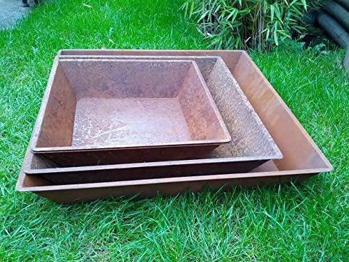 Zen Man Edelrost Viereck Feuerschale Garten Pflanzschale Kerz-Feuerschale 029050 (D30 H10cm)