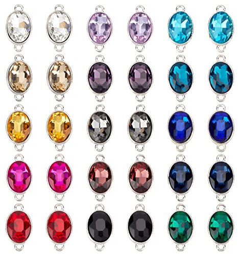 CHGCRAFT 30Stück 15Farben Kristall Charm Connector Geburtsstein Charms Glas Edelstein Anhänger für Mädchen Damen DIY Halskette Schmuck Herstellung 12x22mm,Löcher 1.5mm