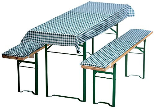 DILUMA | Bierbankauflagen Set Karo Grün | 1x Tischdecke 130x70 cm für 110x50 cm Biertische und 2X gepolsterte Bierbankauflage 110x25 cm | Auflagen Set für Bierzeltgarnitur | Gepolstert, ÖkoTex100