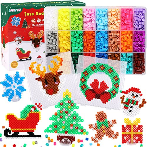 Weihnachten Bügelperlen Set, JANYUN 5100 Stück 5mm Weihnachten Bügelperlen 12 Stile Weihnachtsmuster 2 Stück Bügelperlen Platten Weihnachten Handwerk Schmelzperlen Set für Weihnachten Geschenk