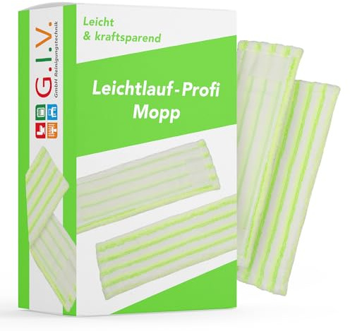 G.I.V. - Reinigungstechnik Wischbezug Mopp aus 70% Mikrofaser - Excellent Plus Mopp, grün/weiß - Ersatzbezug für Bodenwischer - für alle gängigen Klapphalter & für Trocken & Nassreinigung (5X 50cm)