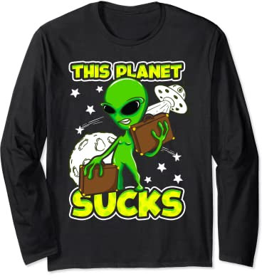 This Planet Sucks Alien with Koffer, lustiges Design Langarmshirt