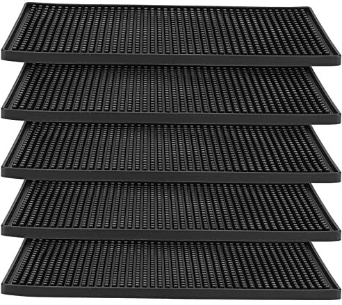 ZEONHAK Lot de 5 tapis de bar en caoutchouc noir, 30 x 15 cm, tapis de service de bière personnalisés pour maison, pub, café