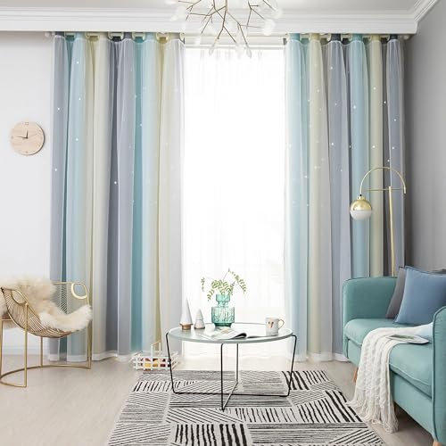 Freyamy Gardinen Grau Beige Weiß Glänzend Sterne Vorhänge Blickdicht Kinderzimmer Halbtransparent H 240 X B 132cm Ösenvorhang 2er Set Mädchen Kindervorhänge Gardinen Verdunkelungsvorhang Wohnzimmer
